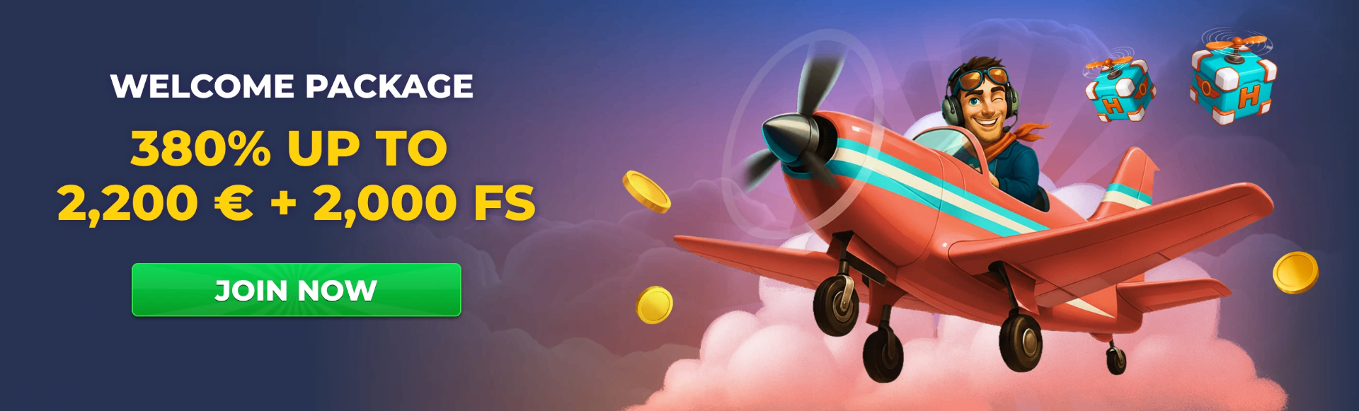 HighSpin Casino welcome package: 380% up to 2,200 EUR plus 2,000 free spins
